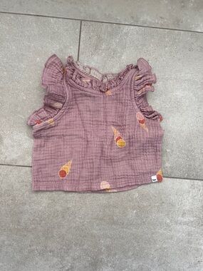 Girls' Mauve Ruffle Tank Top with Ice Cream Print 12-18M
